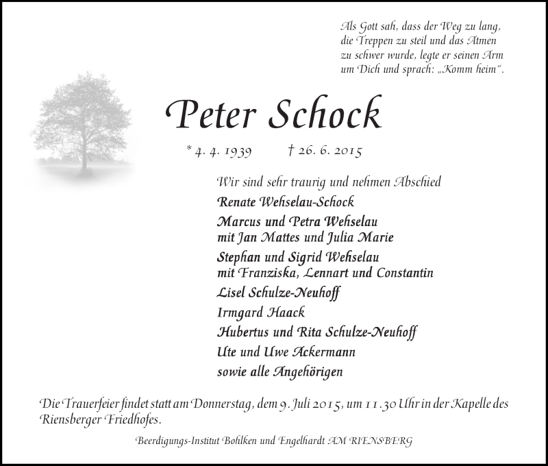 Traueranzeige von Peter Schock von WESER-KURIER