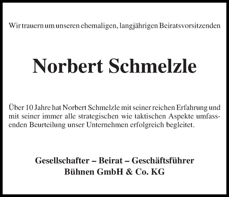 Traueranzeige von Norbert Schmelzle von WESER-KURIER