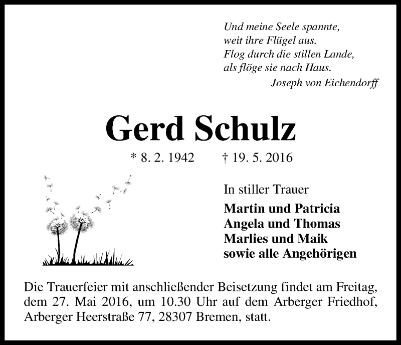 Traueranzeige von Gerd Schulz von WESER-KURIER