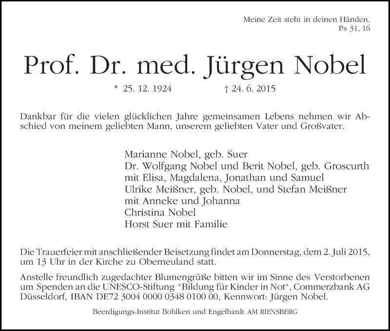 Traueranzeige von Jürgen Nobel von WESER-KURIER