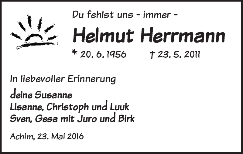 Traueranzeige von Helmut Herrmann von Achimer Kurier/Verdener Nachrichten