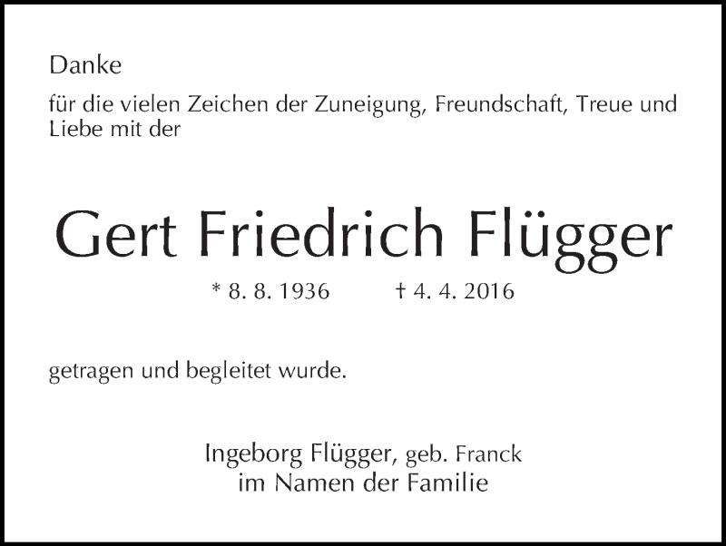 Traueranzeige von Gert Friedrich Flügger von WESER-KURIER