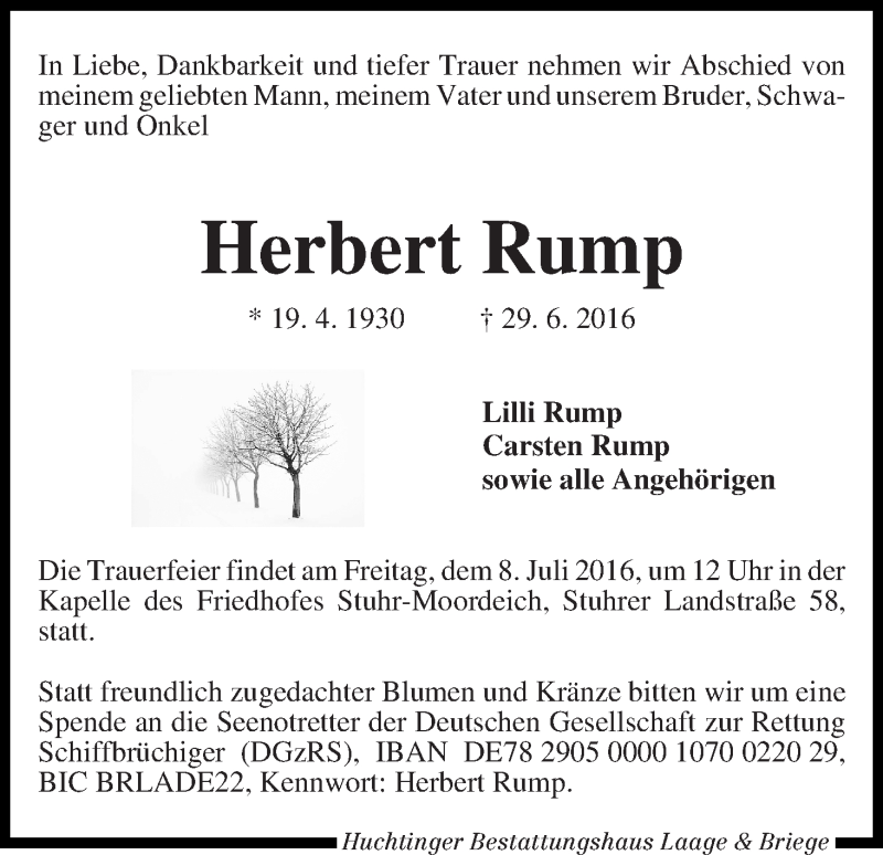 Traueranzeige von Herbert Rump von WESER-KURIER
