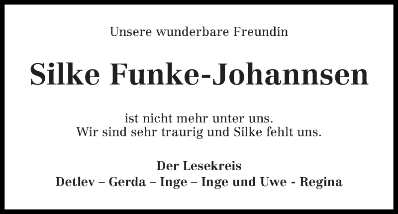 Traueranzeige von Silke Funke-Johannsen von WESER-KURIER