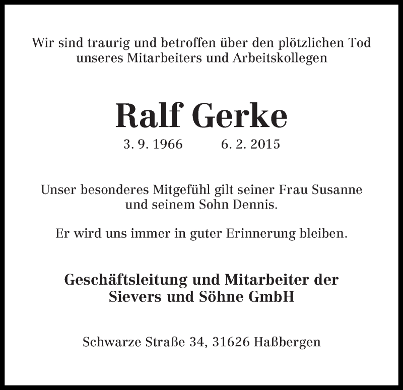 Traueranzeige von Ralf Gerke von WESER-KURIER