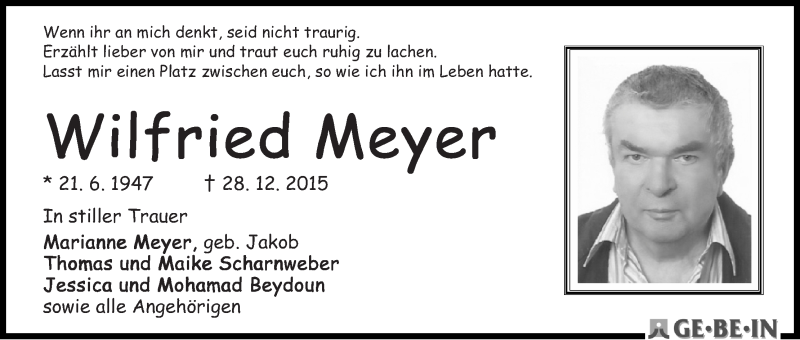 Traueranzeige von Wilfried Meyer von WESER-KURIER