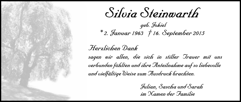 Traueranzeige von Silvia Steinwarth von WESER-KURIER