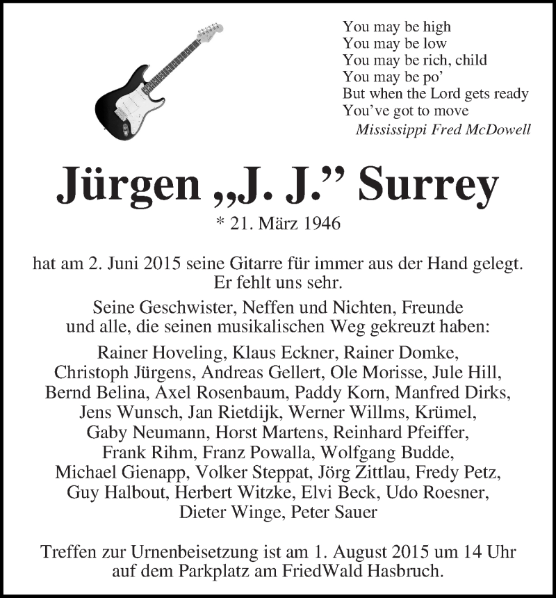 Traueranzeige von Jürgen 
