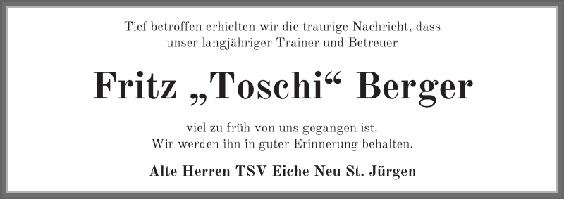 Traueranzeige von Fritz 