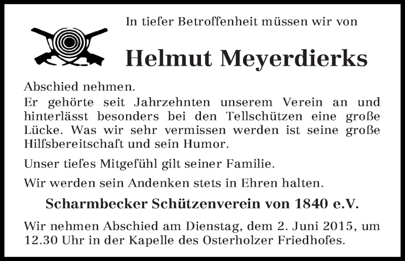 Traueranzeige von Helmut Meyerdierks von Osterholzer Kreisblatt