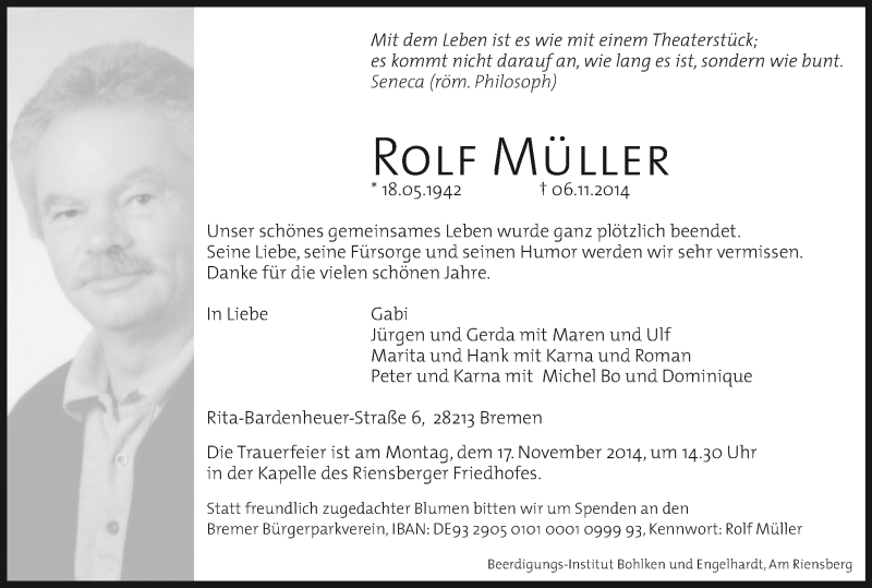 Traueranzeige von Rolf Müller von WESER-KURIER
