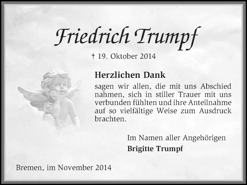 Traueranzeige von Friedrich Trumpf von WESER-KURIER