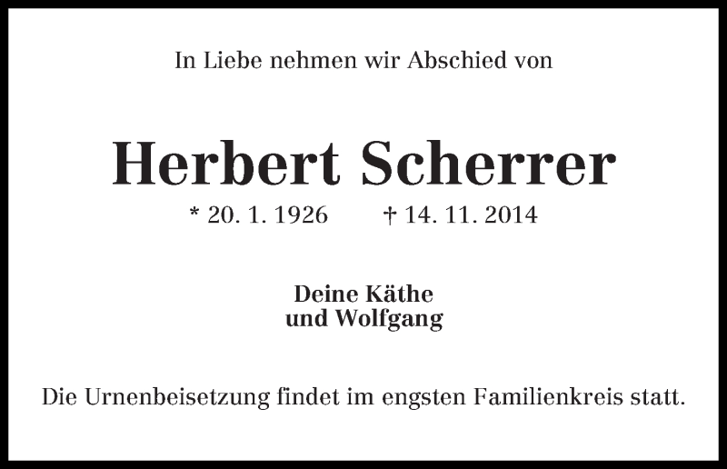 Traueranzeige von Herbert Scherrer von WESER-KURIER