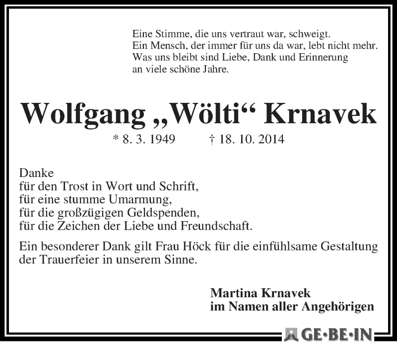 Traueranzeige von Wolfgang 