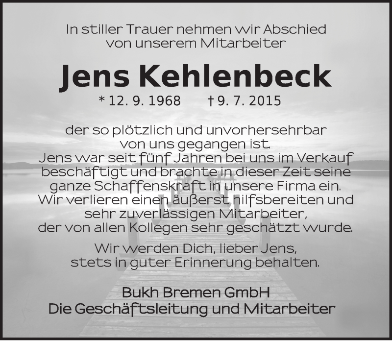 Traueranzeige von Jens Kehlenbeck von WESER-KURIER