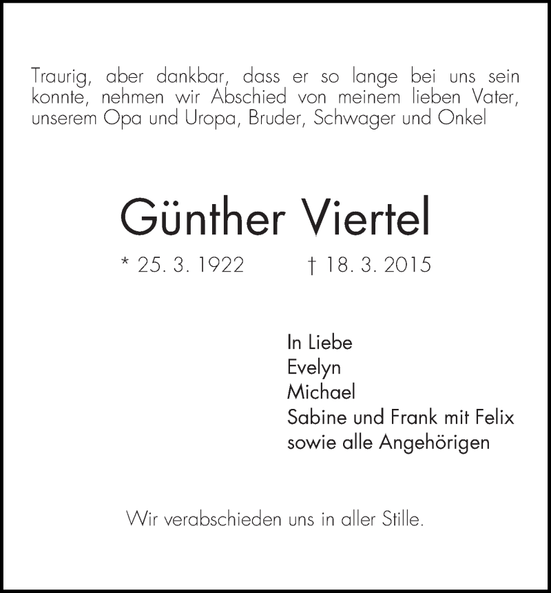 Traueranzeige von Günther Viertel von WESER-KURIER