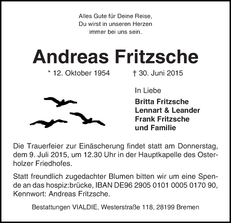 Traueranzeige von Andreas Fritzsche von WESER-KURIER