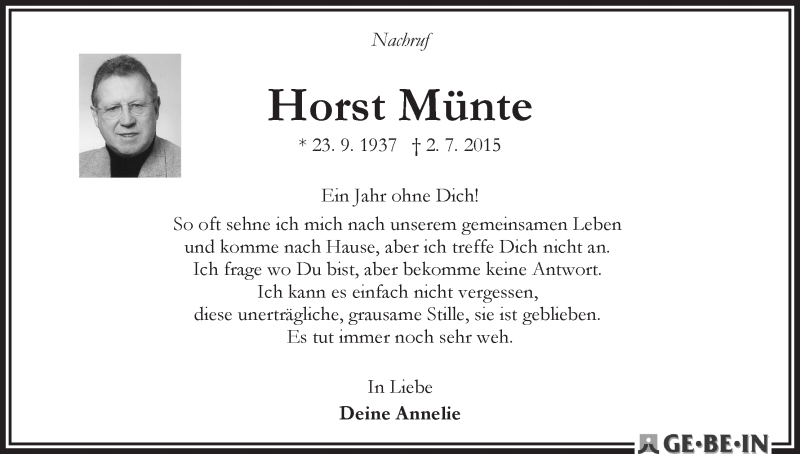 Traueranzeige von Horst Münte von WESER-KURIER