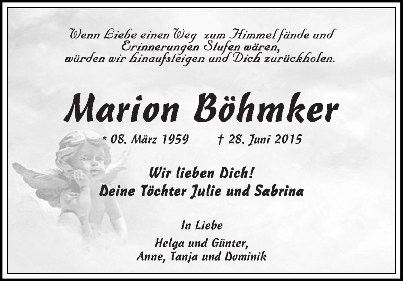 Traueranzeige von Marion Böhmke von WESER-KURIER
