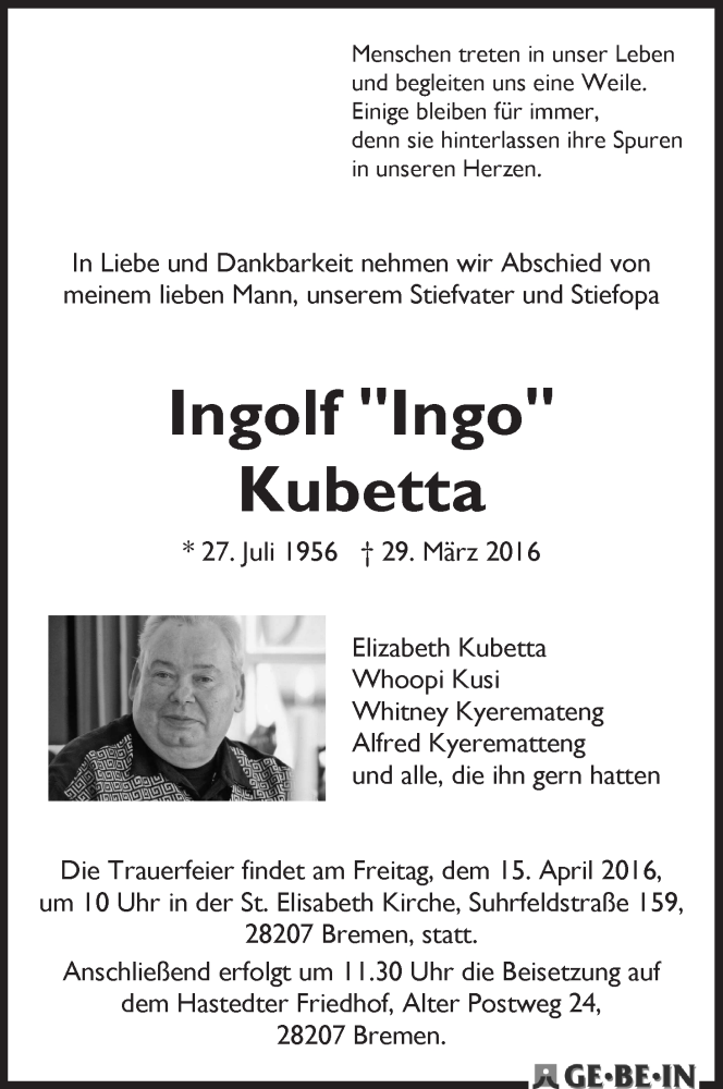 Traueranzeige von Ingolf 