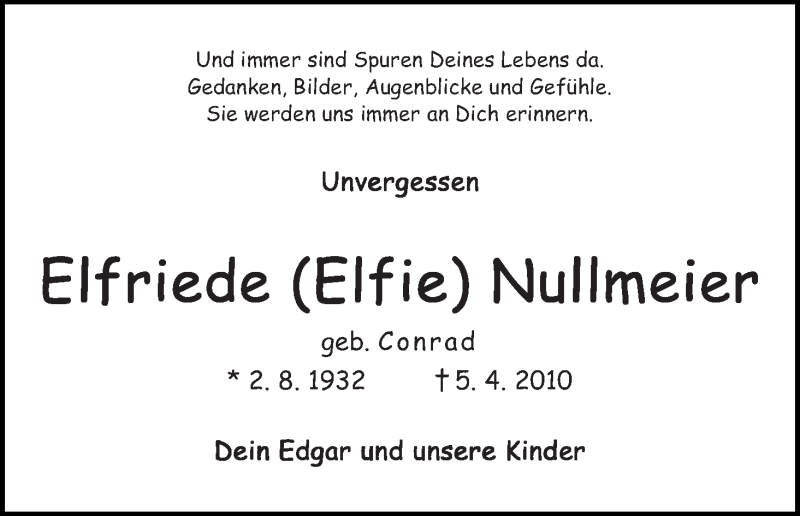 Traueranzeige von Elfriede (Elfie) Nullmeier von WESER-KURIER