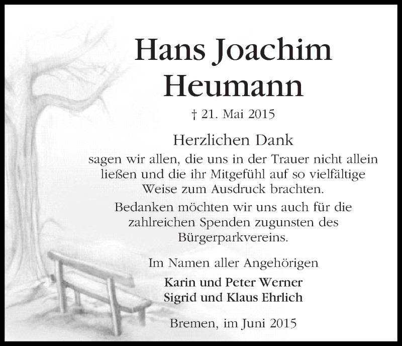 Traueranzeige von Hans Joachim Heumann von WESER-KURIER