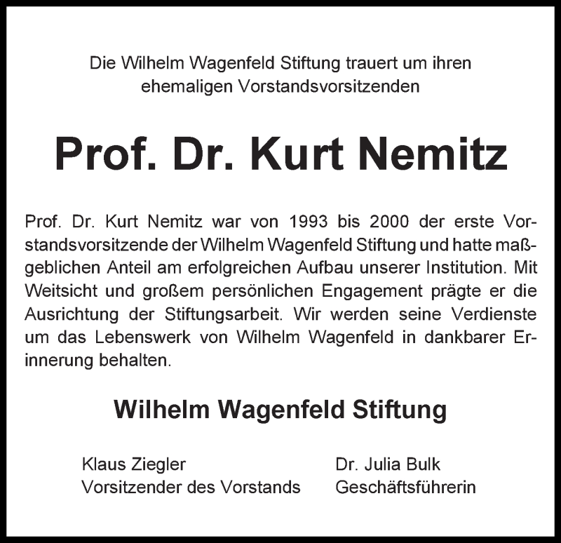Traueranzeige von Kurt Nemitz von WESER-KURIER
