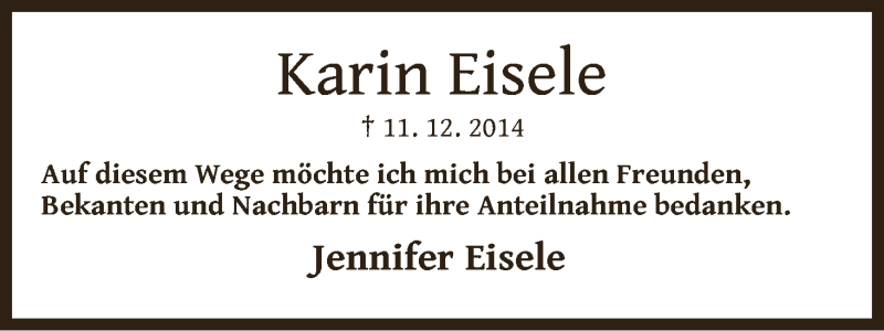 Traueranzeige von Karin Eisele von WESER-KURIER