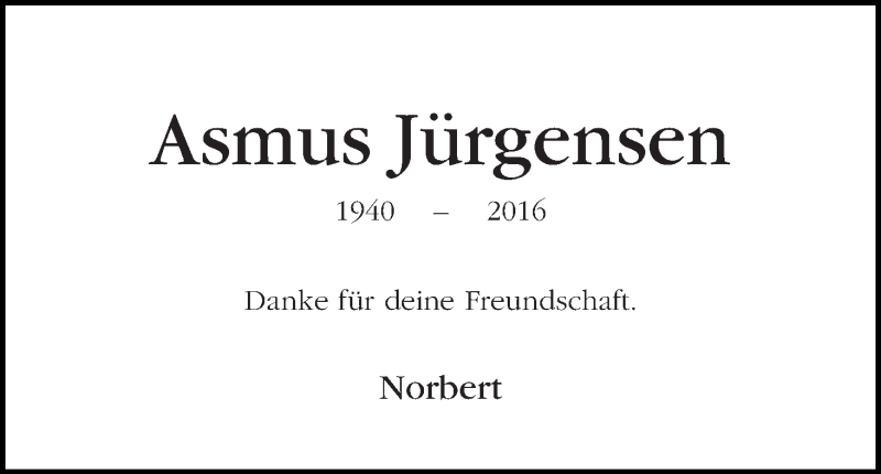 Traueranzeige von Asmus Jürgensen von WESER-KURIER