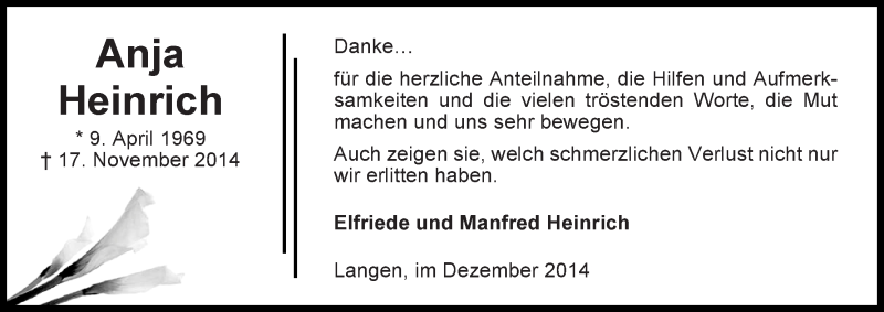 Traueranzeige von Anja Heinrich von WESER-KURIER