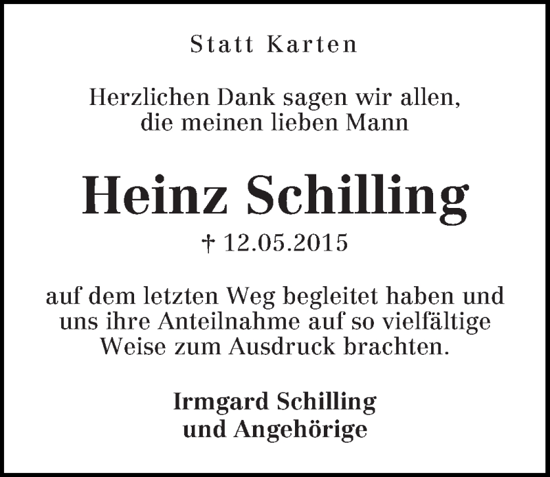 Traueranzeige von Heinz Schilling von WESER-KURIER