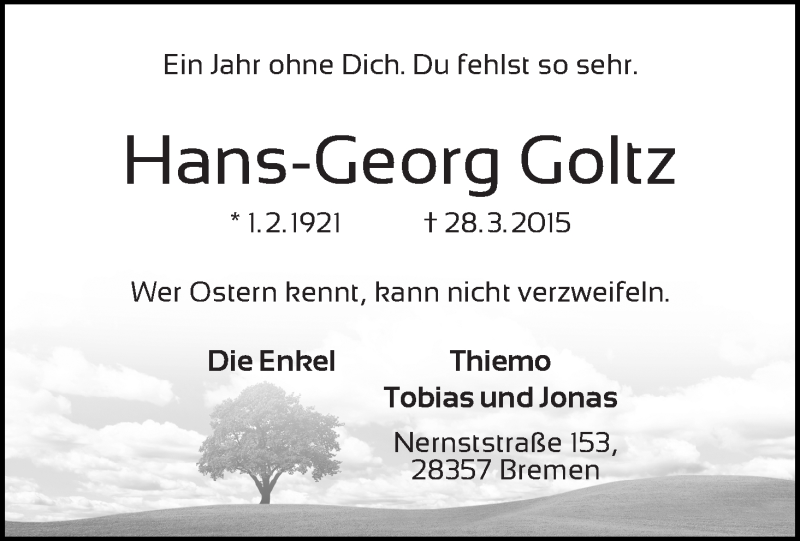 Traueranzeige von Hans-Georg Goltz von WESER-KURIER