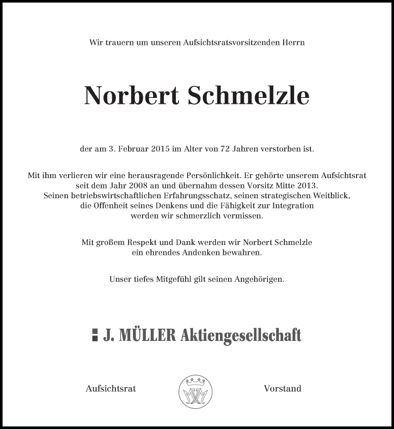 Traueranzeige von Norbert Schmelzle von WESER-KURIER