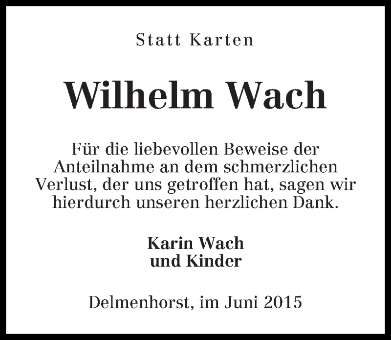 Traueranzeige von Wilhelm Wach von WESER-KURIER