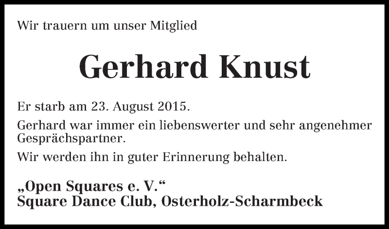 Traueranzeige von Gerhard Knust von WESER-KURIER