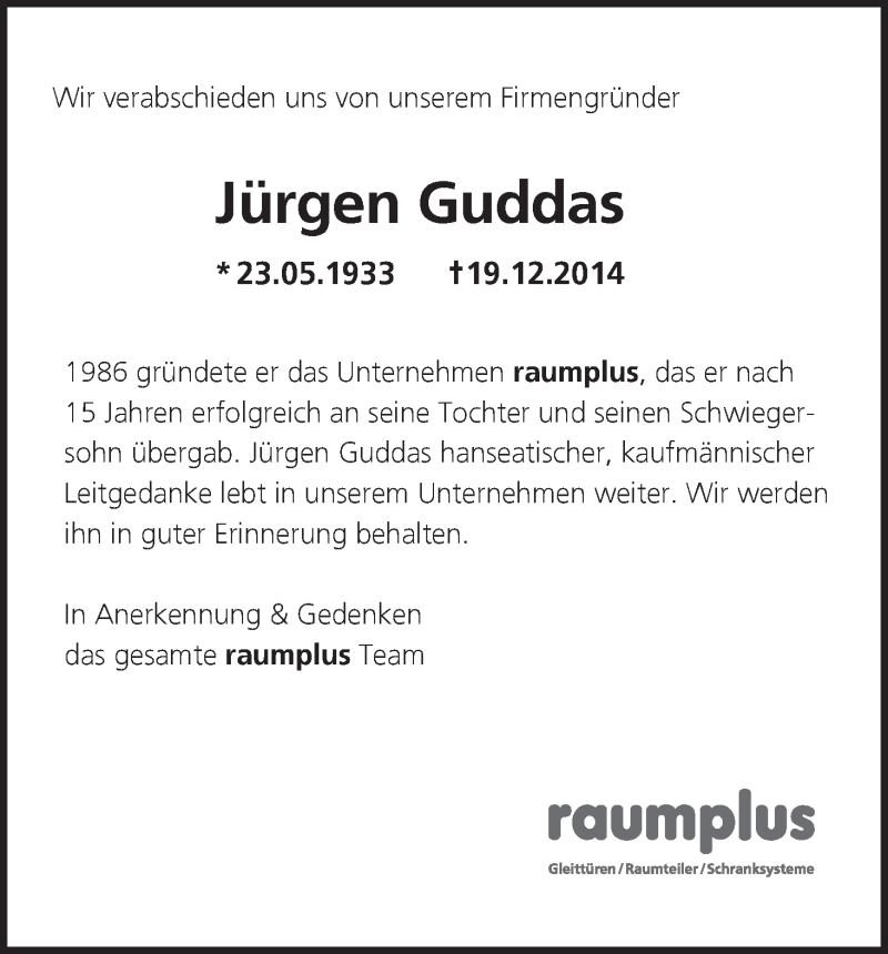 Traueranzeige von Jürgen Guddas von WESER-KURIER