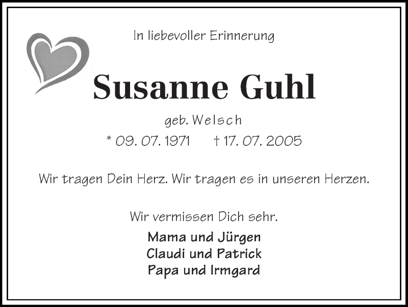 Traueranzeige von Susanne Guhl von Osterholzer Kreisblatt