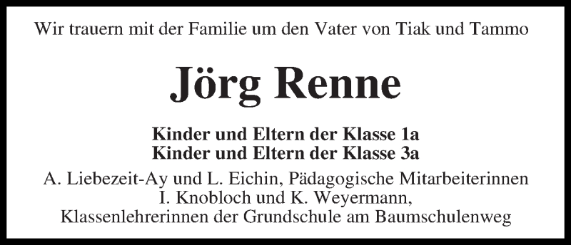 Traueranzeige von Jörg Renne von WESER-KURIER
