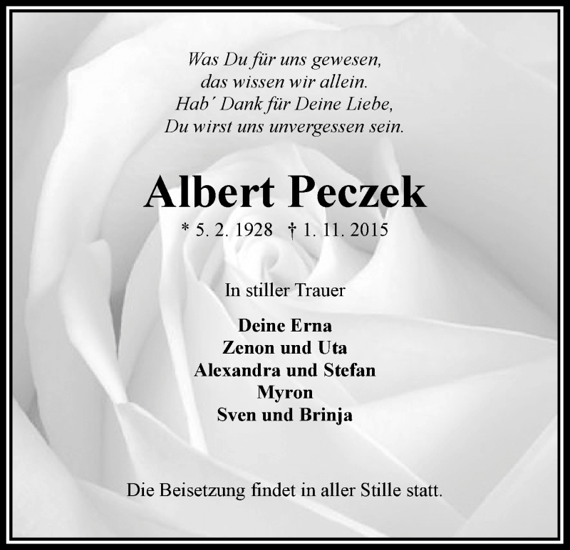 Traueranzeige von Albert Peczek von WESER-KURIER