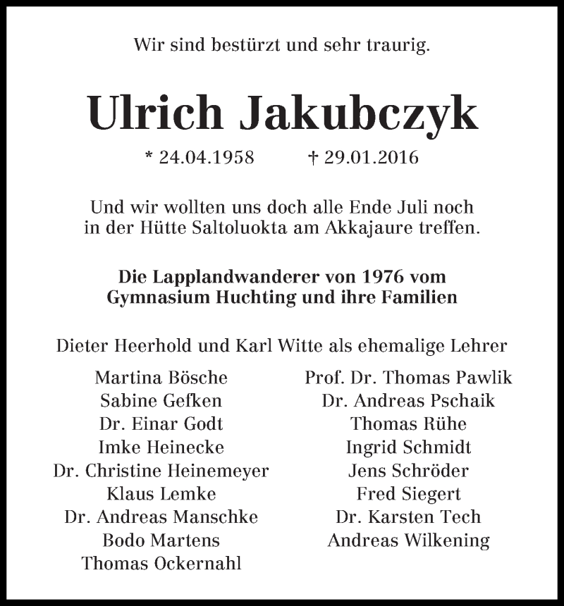 Traueranzeige von Ulrich Jakubczyk von WESER-KURIER