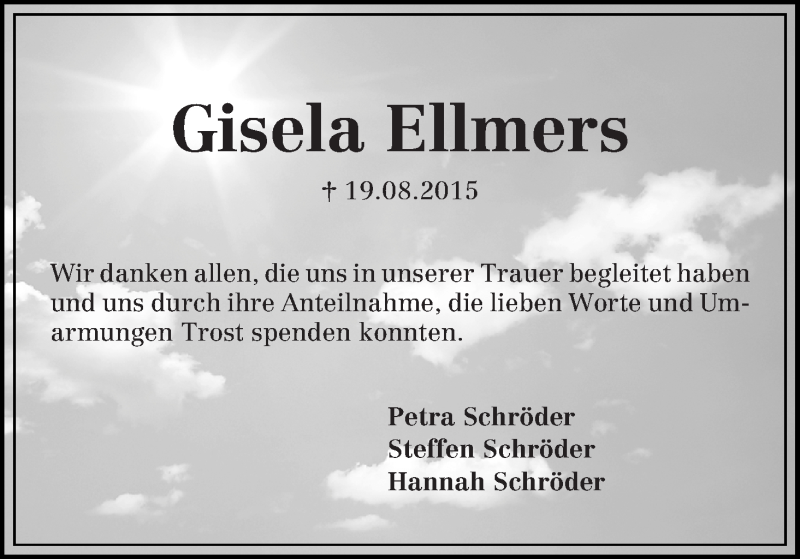 Traueranzeige von Gisela Ellmers von WESER-KURIER