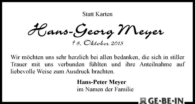 Traueranzeige von Hans-Georg Meyer von WESER-KURIER
