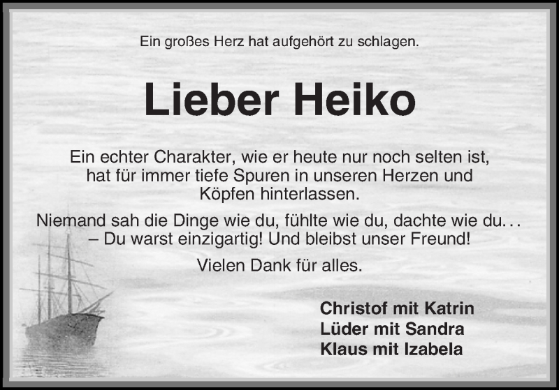 Traueranzeige von Heiko Wieting von WESER-KURIER