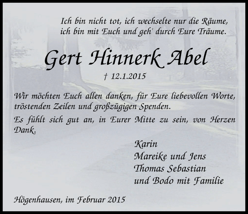 Traueranzeige von Gert Hinnerk Abel von WESER-KURIER