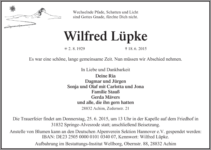 Traueranzeige von Wilfred Lüpke von WESER-KURIER
