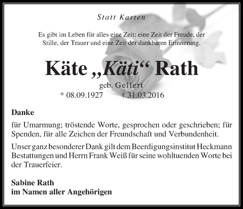 Traueranzeige von Käte 