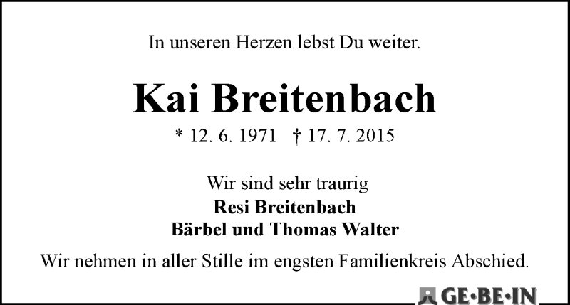 Traueranzeige von Kai Breitenbach von WESER-KURIER