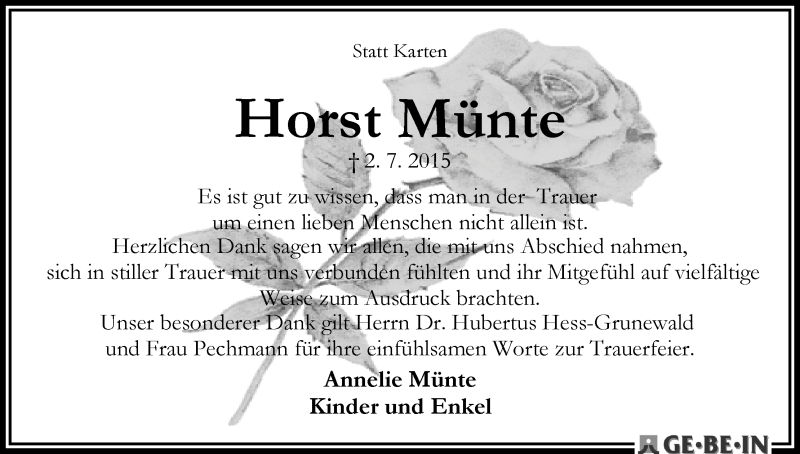 Traueranzeige von Horst Münte von WESER-KURIER