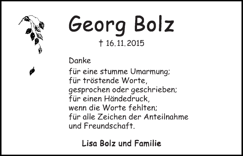 Traueranzeige von Georg Bolz von WESER-KURIER