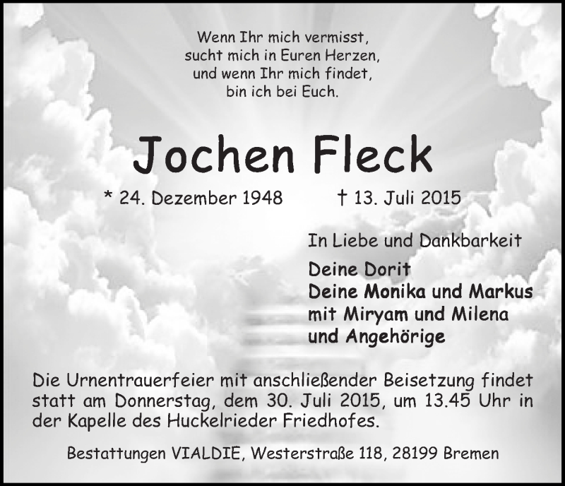 Traueranzeige von Jochen Fleck von WESER-KURIER